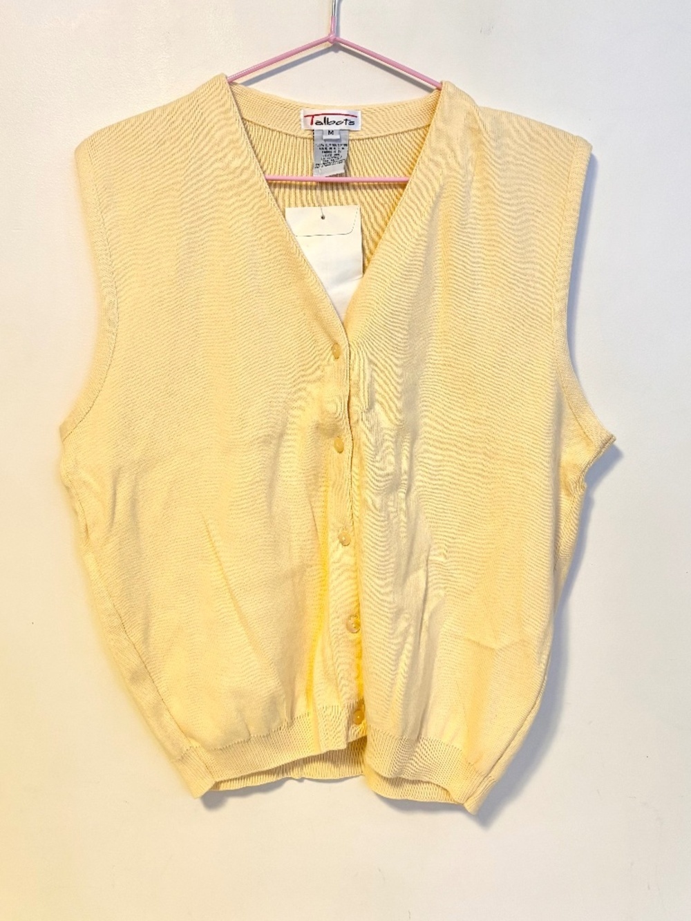 Talbots Cotton Layering V Neck Button Down Sweater Vest Yellow Womens Medium